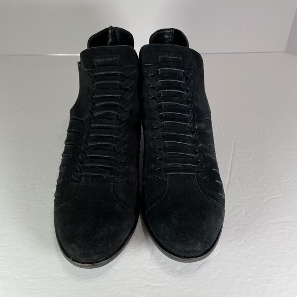 Sam Edelman Pierson Ankle Bootie Size 8.5 Black Suede Woven Cutout Studded Strap - Picture 2 of 12